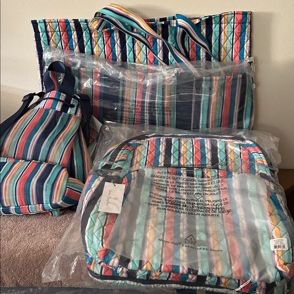 Vera Bradley Multicolor Striped Backpack, tote, mesh tote, mesh backpack.